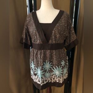 Sonoma Brown Teal Floral Tunic with Cami 2Pc